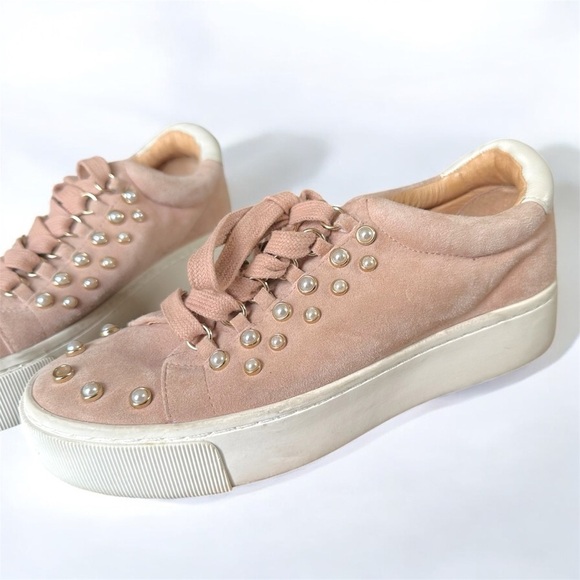 Joie Pink Suede Platform Sneakers With Pearl Studs Sz 37 - Picture 1 of 5